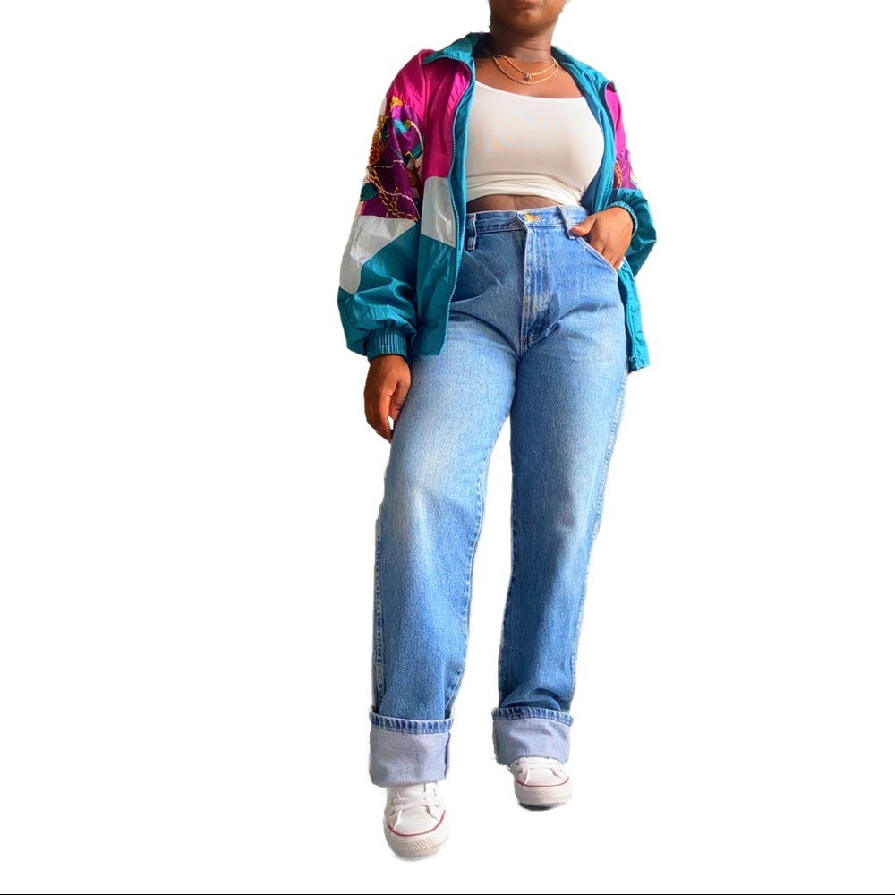 VINTAGE PINK AND TEAL CHAINLINK WINDBREAKER- SZ L